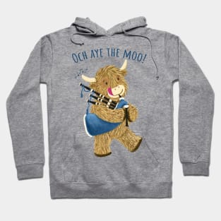 Wee Hamish Scottish Highland Cow And Bagpipes Says Och Aye The Moo! Hoodie